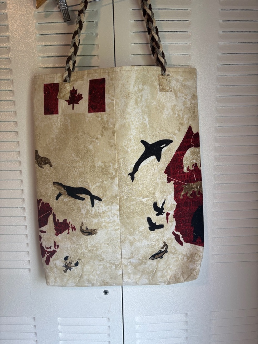 Boho Canada Map Tote Bag Double Face Braided Handle Rustic Chic - Picture 6 of 8